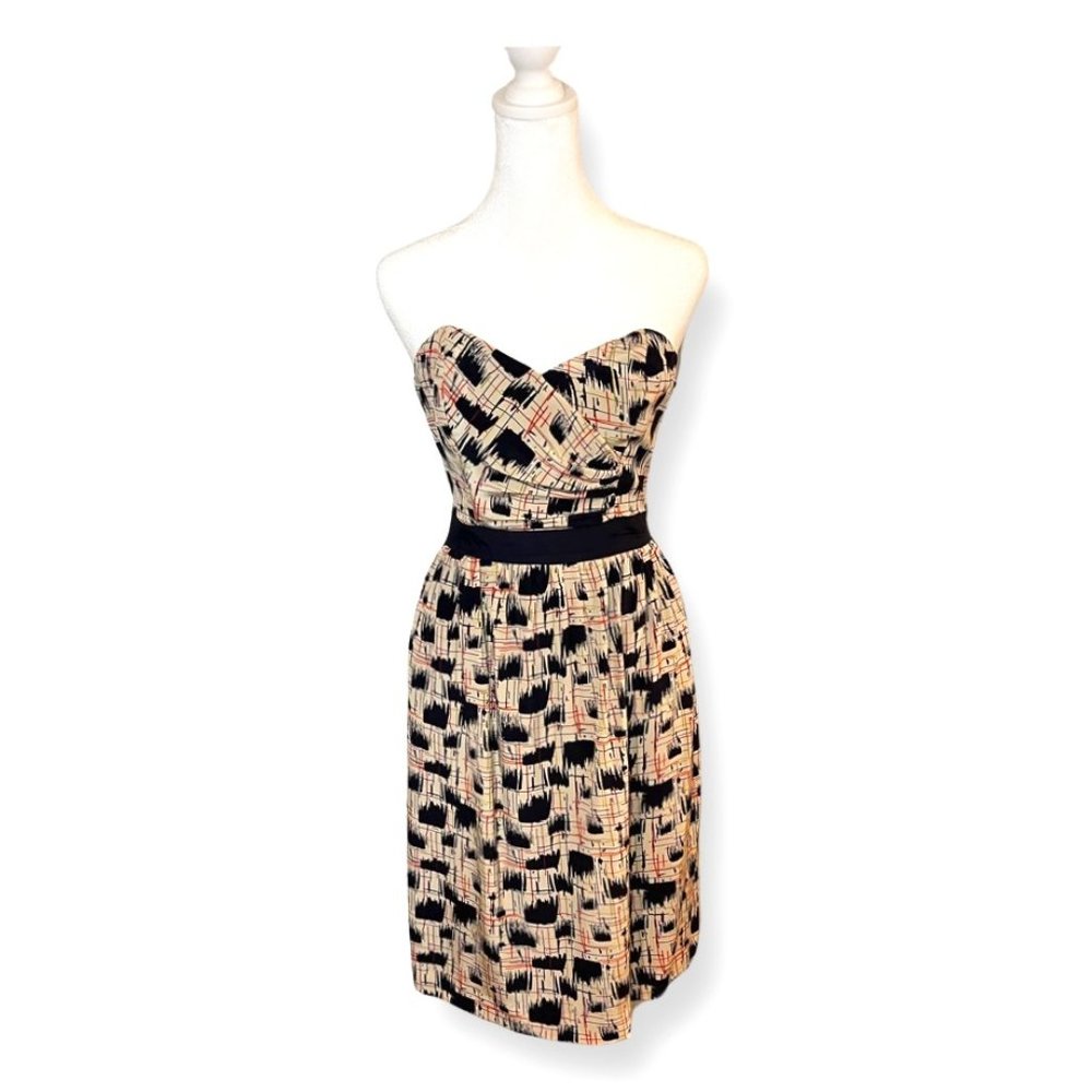 Anthropologie Navy Blue 100% Silk “Blurred Shapes Dress” by Burlapp Size 4